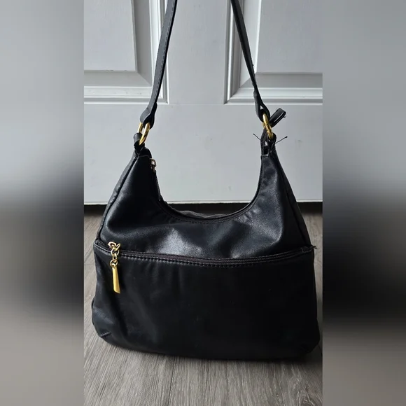 Giani Bernini Genuine Leather Black Hobo Bag | Y2K Quiet Luxury Slouchy Purse - Picture 5 of 12